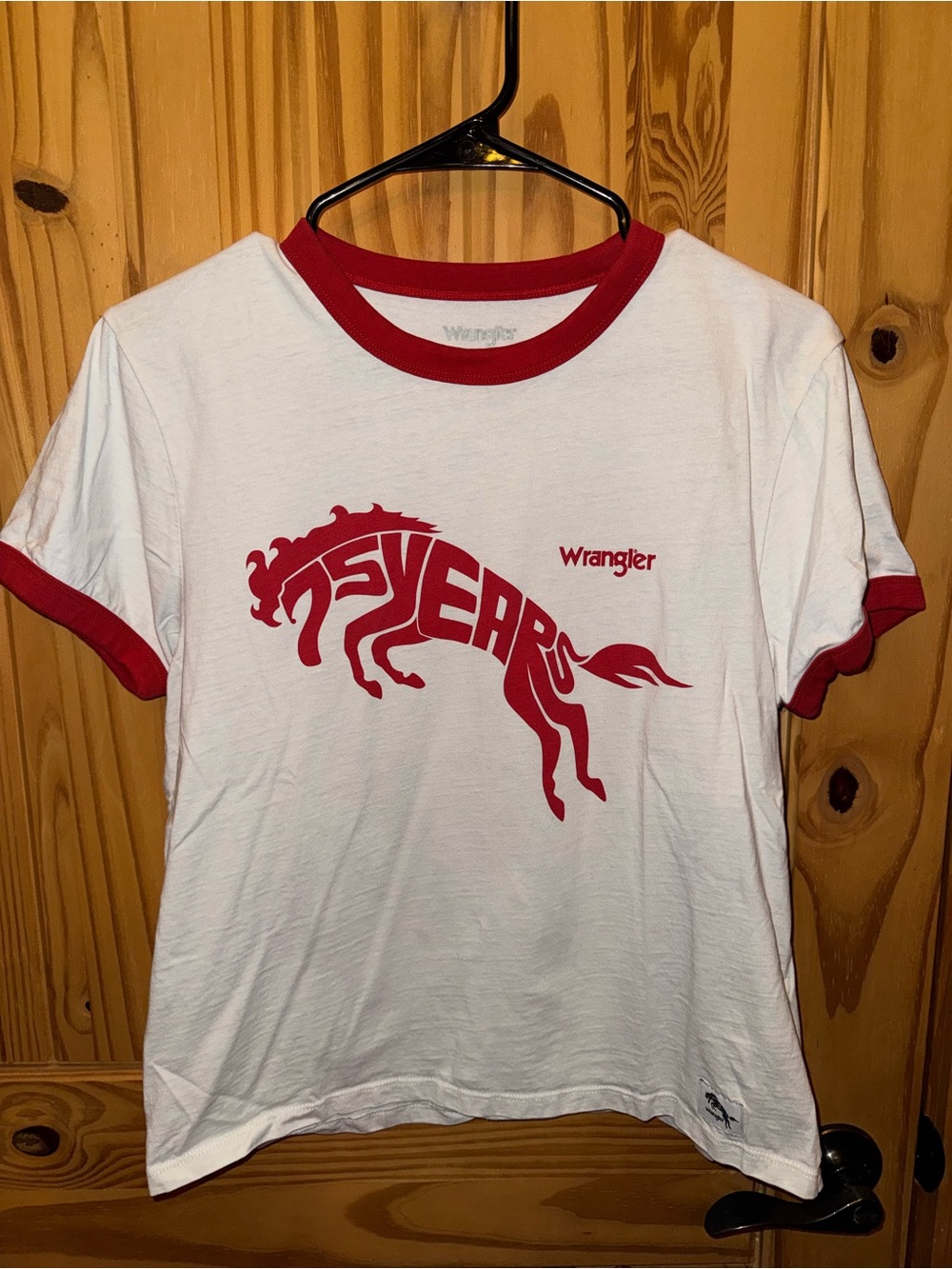 Wrangler White Tee with Red Ribbed Trim and Logo